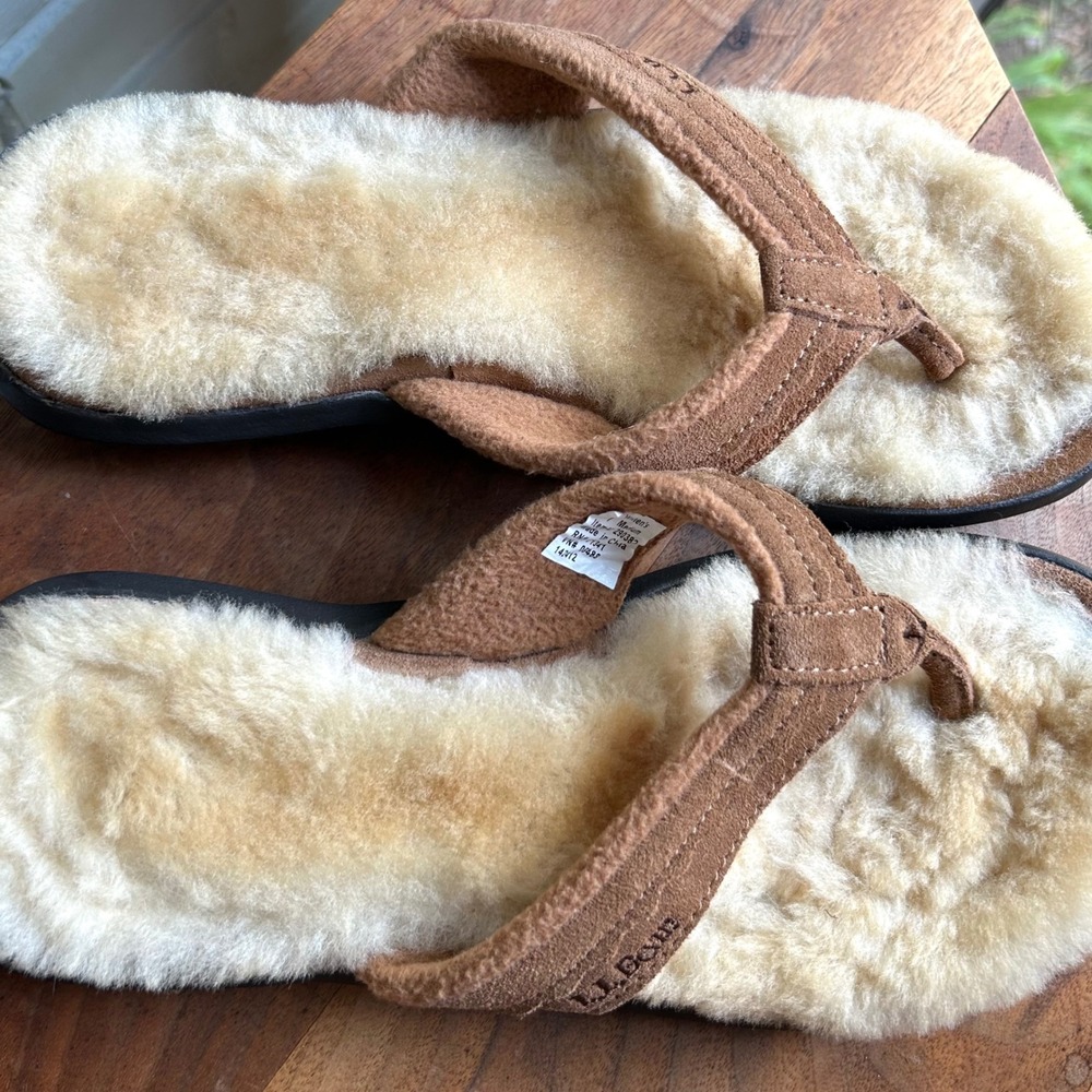L. L. Bean Women's Wicked Good Shearling Leather Sandals Brown 7 Comfort - Picture 5 of 7